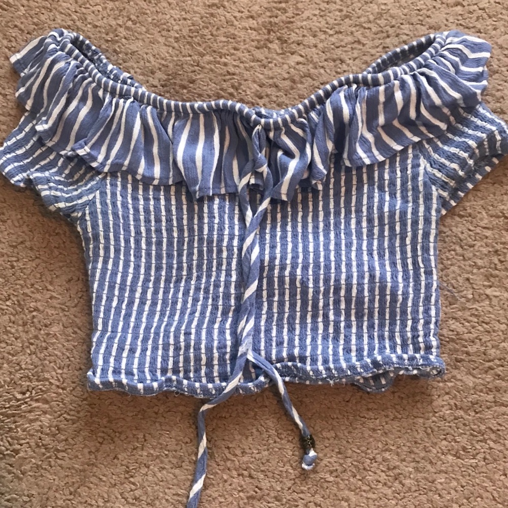 Blue and white stripped crop top